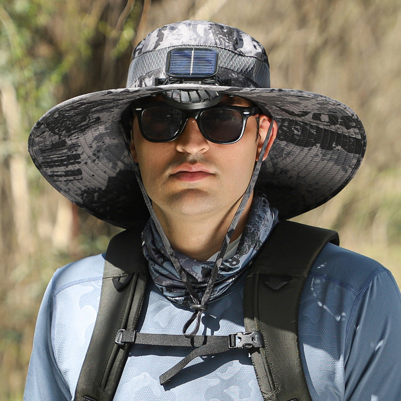 Glosrity Wide Brim Solar Fan Outdoor Fishing Hat-Solar & USB Charging